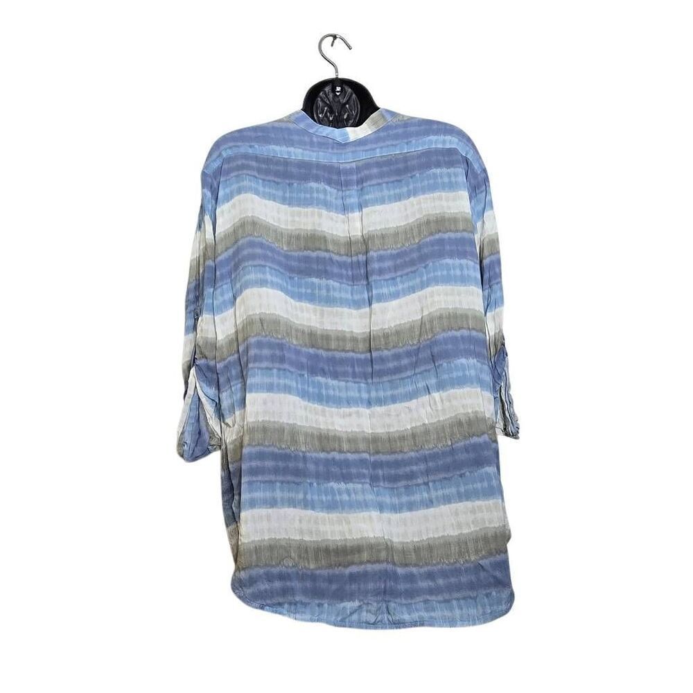 H Halston Blouse Size XS Stripe 3/4 Sleeve V-Neck Beach Vibes - Picture 4 of 7